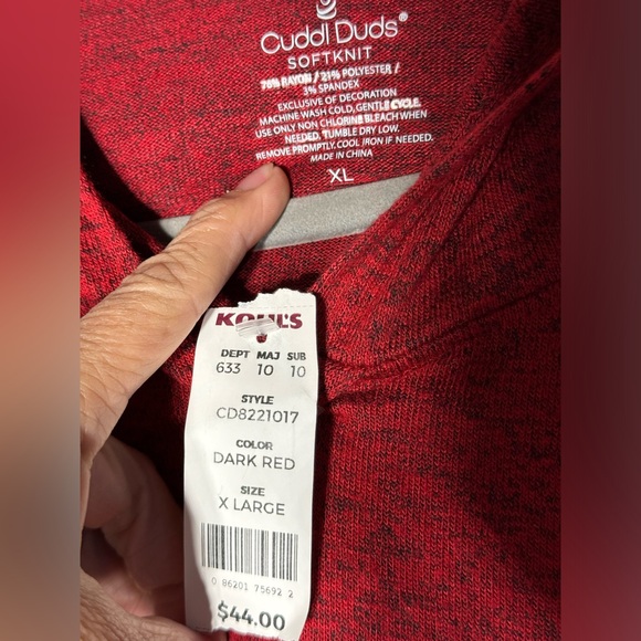 Cuddl Duds hoodie. Heathered red color size XL NWT - Picture 3 of 7